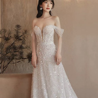 White tulle beads long prom dress white evening dress - Thumbnail 1