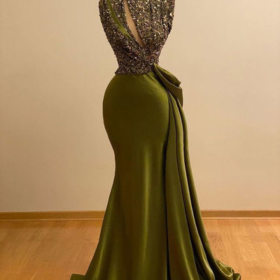Olive green prom dresses with sparkly sequins,670 - Thumbnail 2