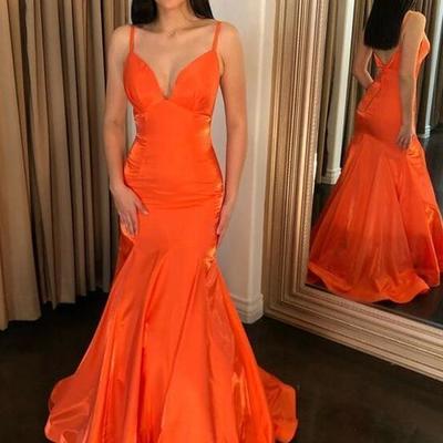 Mermaid v neck orange long prom dresses formal dresses - Thumbnail 2