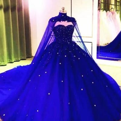 Beautiful royal blue tulle ball gown prom dress - Thumbnail 3