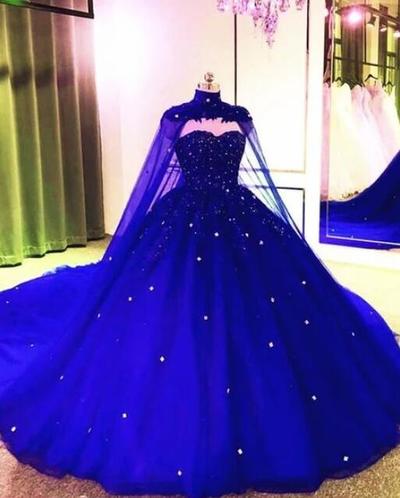 Beautiful Royal Blue Tulle Ball Gown Prom Dress