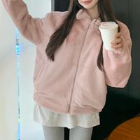 Pastel Pink Fleece Cardigan Coat - Thumbnail 3