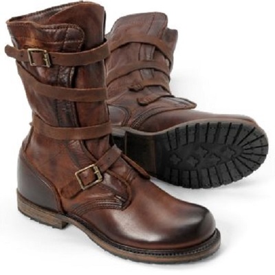 Brown leather tanker boots. - Thumbnail 1