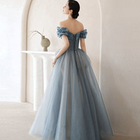 Blue tulle long A line ball gown dress evening gown - Thumbnail 1
