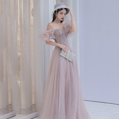 Pink tulle long a line prom dress pink evening gown