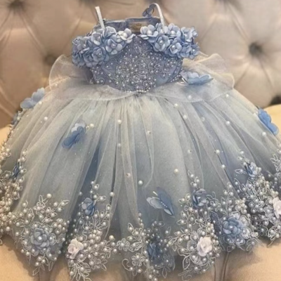 Blue flower girl dresses pageant gown - Thumbnail 5
