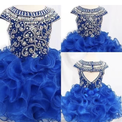 Blue flower girl dresses with beaded pageant dresses - Thumbnail 1