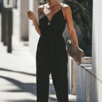 Sexy Backless Deep V-Neck Sling Jumpsuit - Thumbnail 1