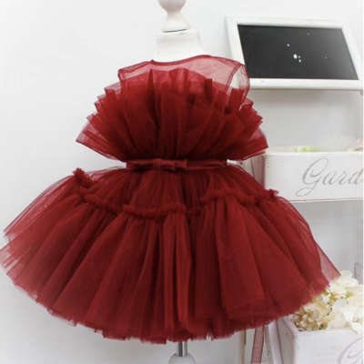 Burgundy flower girl dresses with sash - Thumbnail 3