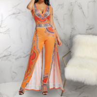 V-Neck Women'S Printed Jumpsuit - Thumbnail 3