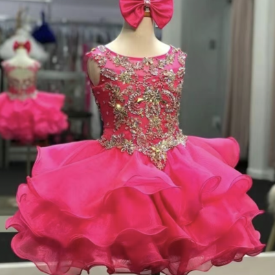 Fuchsia flower girl dresses pageant gown with beaded - Thumbnail 2
