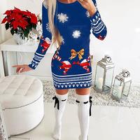 Fashion Long Sleeve Round Neck Printed Mini Dress - Thumbnail 1