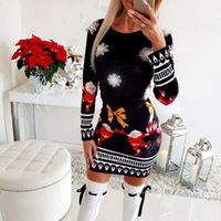 Fashion Long Sleeve Round Neck Printed Mini Dress - Thumbnail 2