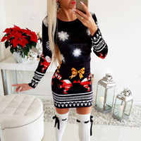Fashion Long Sleeve Round Neck Printed Mini Dress - Thumbnail 3