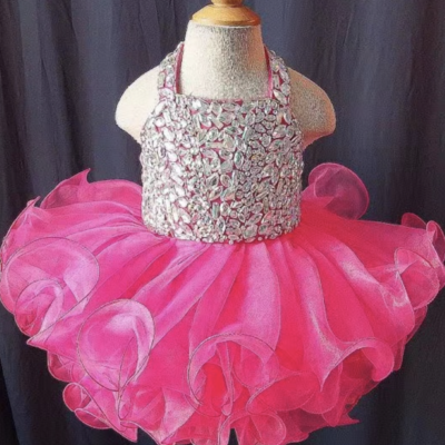 Halter flower girl dresses pageant gown with beaded - Thumbnail 3