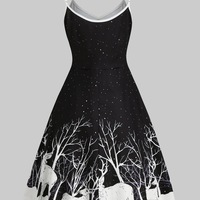 Print Sling Zipper Sexy Dress - Thumbnail 4