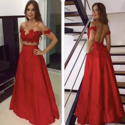 Off the shoulder red prom dresses - Thumbnail 2