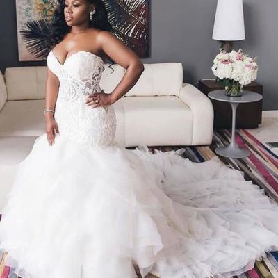 Mermaid plus size wedding dresses bridal gown with appliques - Thumbnail 3