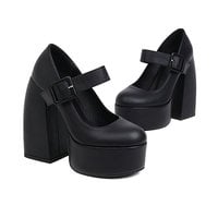 Clunky Heeled Mary Jane High Heels - 3colors - Thumbnail 6