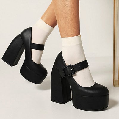 Clunky heeled mary jane high heels - 3colors