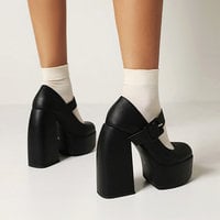 Clunky Heeled Mary Jane High Heels - 3colors - Thumbnail 1
