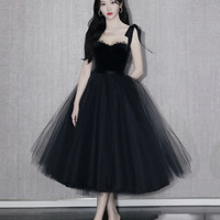 Black velvet tulle short prom dress homecoming dress - Thumbnail 5