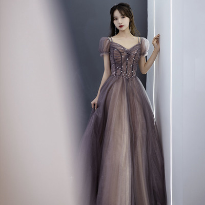 Cute tulle long prom dress a line evening gown - Thumbnail 3