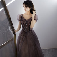 Cute tulle long prom dress A line evening gown - Thumbnail 4