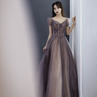 Cute tulle long prom dress A line evening gown - Thumbnail 7