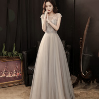 Cute tulle beads long prom dress A line evening gown - Thumbnail 2