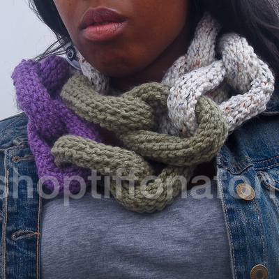 Chain link scarf - taupe, light purple and oatmeal