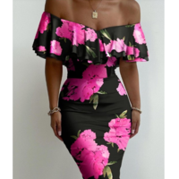 Printed Temperament Slim Sexy High Waist Dress - Thumbnail 1