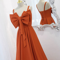 Cute bow long prom dress A line evening gown - Thumbnail 1