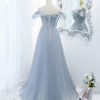 Blue tulle long prom dress blue evening dress - Thumbnail 3