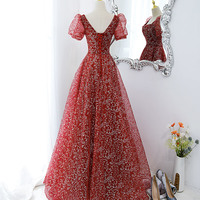 Cute tulle sequins long prom dress evening dress - Thumbnail 2