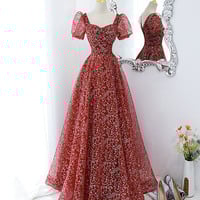 Cute tulle sequins long prom dress evening dress - Thumbnail 4