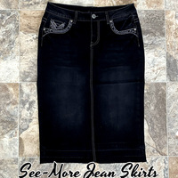 CHELSEA MID LENGTH BLACK WASH DENIM SKIRT - Thumbnail 1