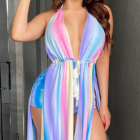 Sexy Deep V Strap Slit Dress - Thumbnail 2