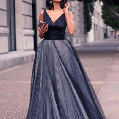 Sexy top dark navy tulle prom dresses,formal gown - Thumbnail 3