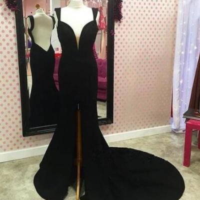Sex mermaid long prom dress,evening gowns with front slit - Thumbnail 3