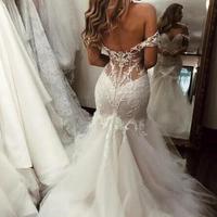 Off Shoulder Mermaid Tulle Wedding Dress with Lace - Thumbnail 2