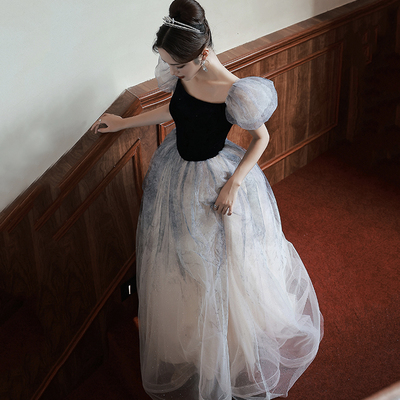 Cute tulle long prom dress a line evening gown - Thumbnail 3