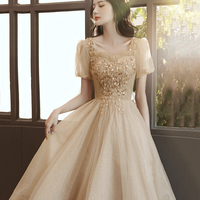 Cute tulle sequins long prom dress evening dress - Thumbnail 1