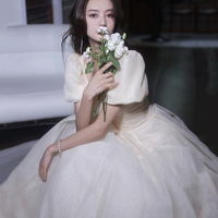 Champagne tulle long prom dress evening gown - Thumbnail 4