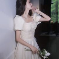 Champagne tulle long prom dress evening gown - Thumbnail 5