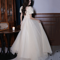 Champagne tulle long prom dress evening gown - Thumbnail 7
