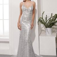 Sexy Mermaid Silver Backless Prom Dresses Party Dresses - Thumbnail 1