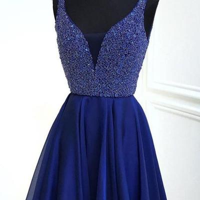 Cute a-line deep v neck royal blue homecoming dresses - Thumbnail 3