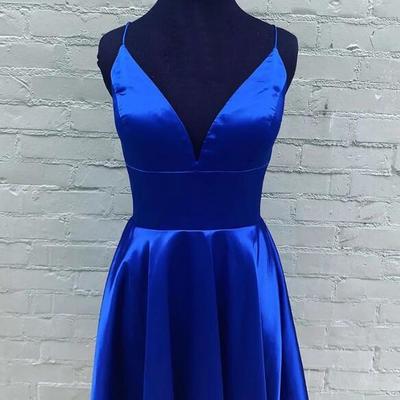 Spaghetti straps navy blue short prom dresses - Thumbnail 3