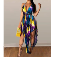 Elegant Sling High Waist Printed Dress - Thumbnail 1